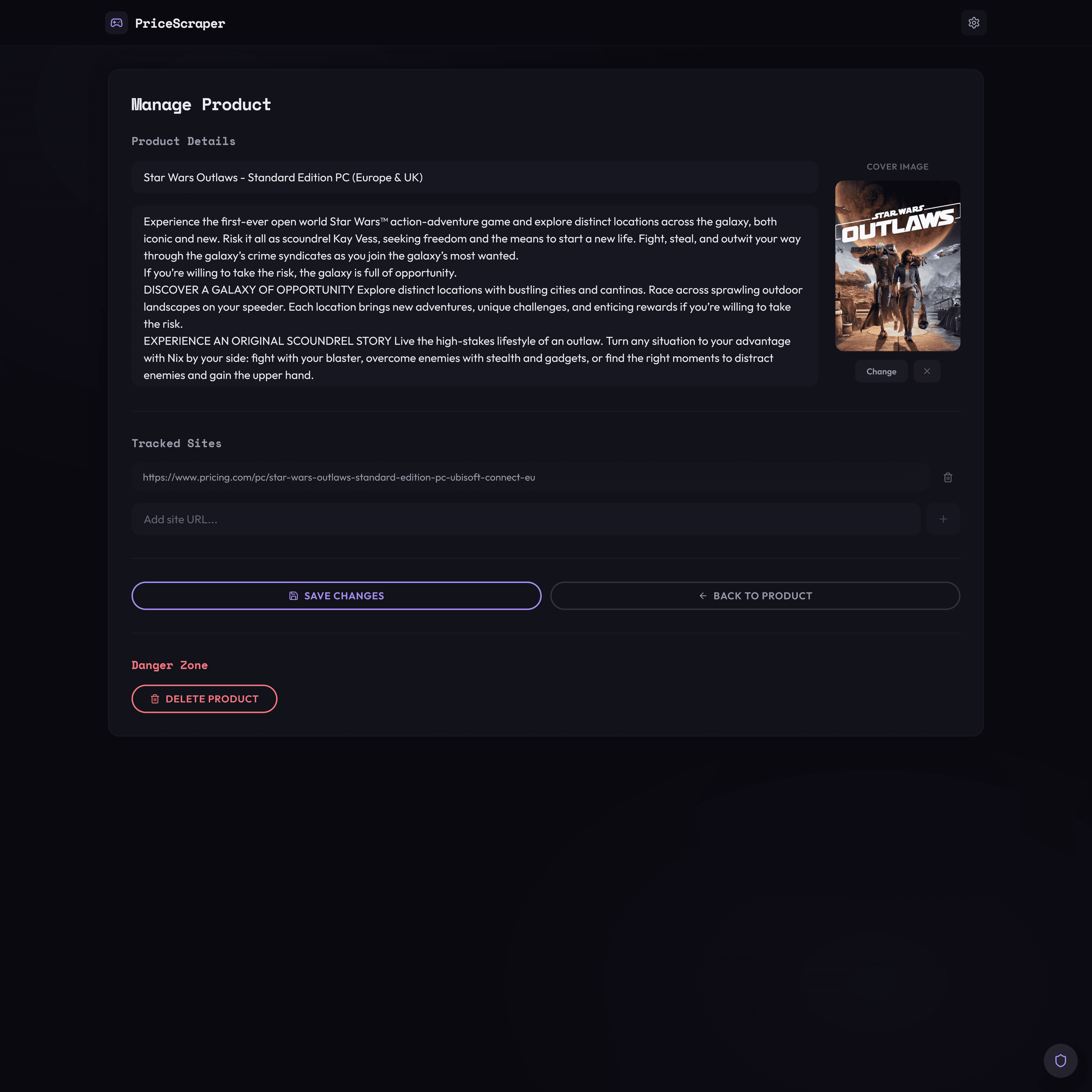 Edit game details page