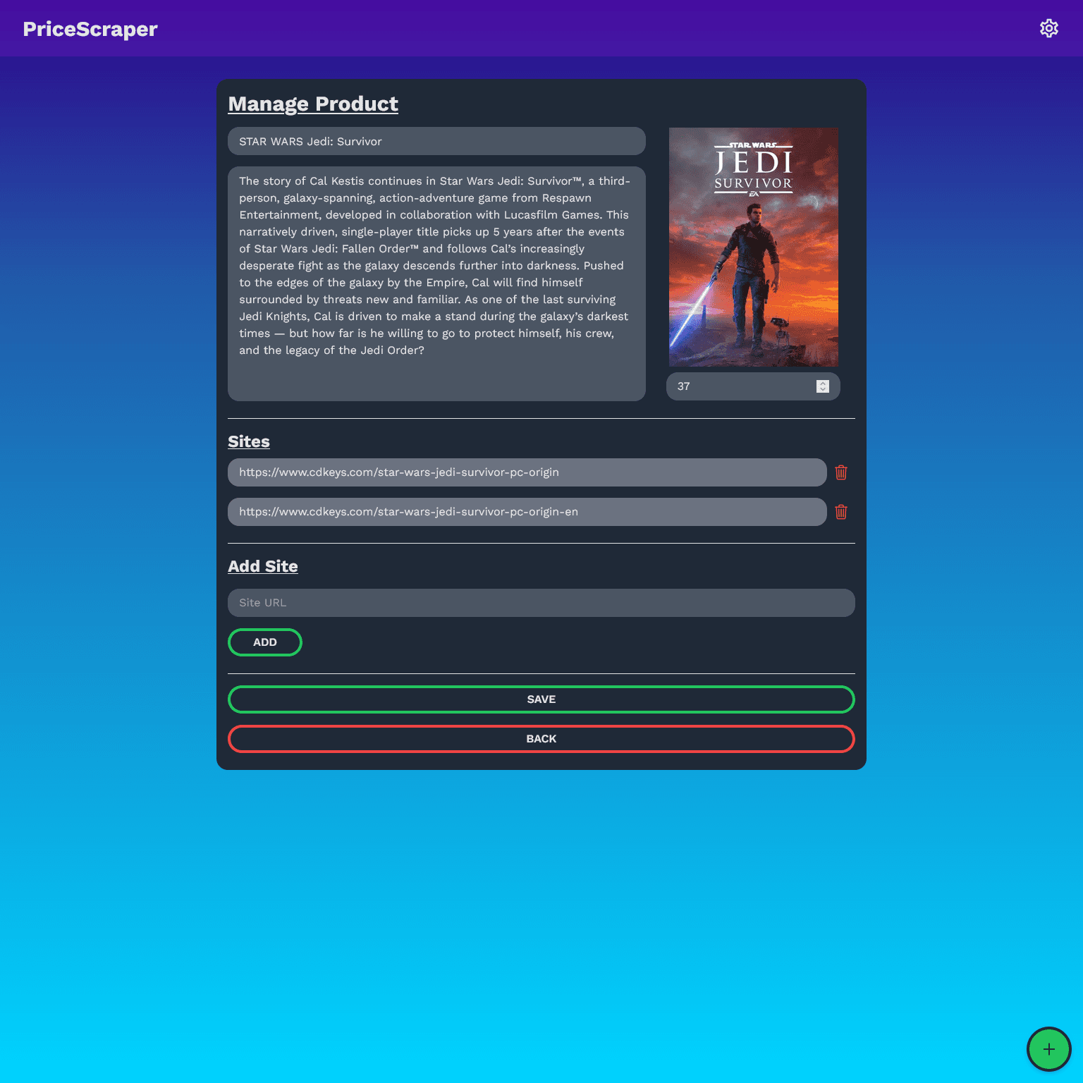 Edit game details page